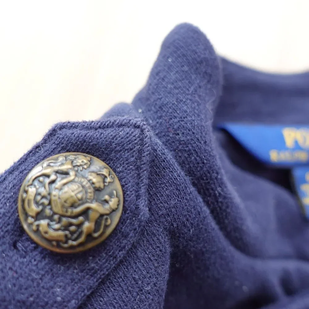 POLO‎ Ralph Lauren Girls Military Jacket 6 Navy Blue Crop Cotton Bronze Button
